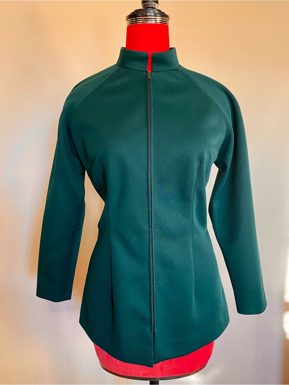 Vintage 70s Zip Up Emerald Green Top